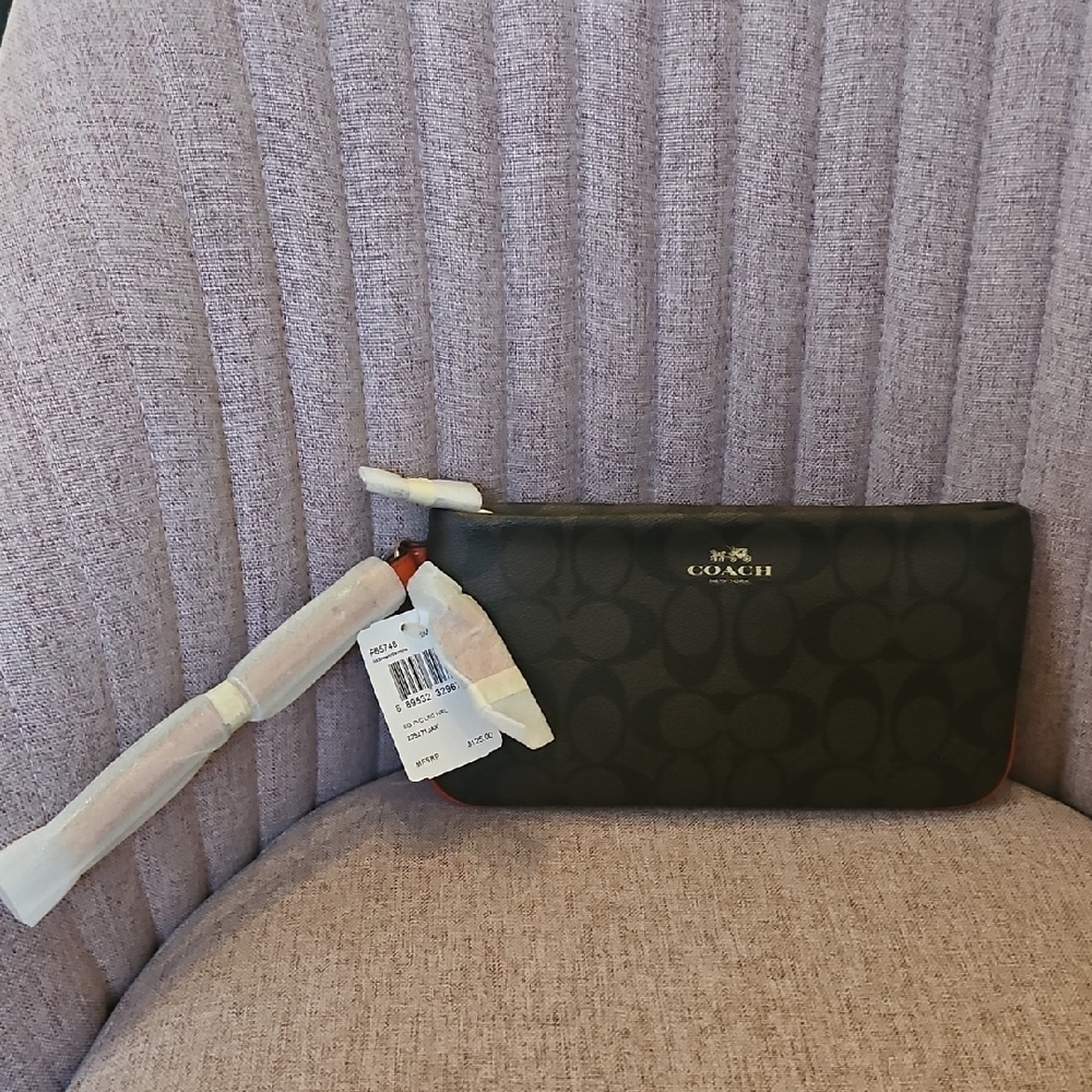 Coach Signature Brown & Carmine large Wristlet